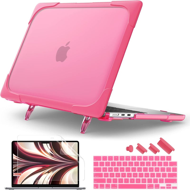 Batianda for New MacBook Air 13.6 inch Case 2025 M4 2024 2022 Release Model A3240 A2681(M2) A3113(M3), Heavy Duty Shockproof Protective Hard Shell with Fold Kickstand & Keyboard Cover, Pink - Image 1